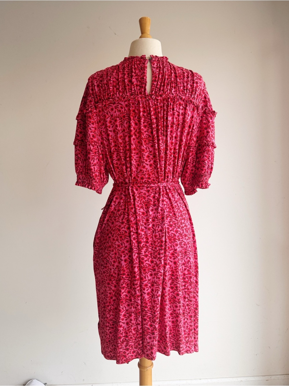 Boden Yoke Detail Jersey Midi Dress Pink Floral Puff Sleeve Size 16/18 - Picture 4 of 7